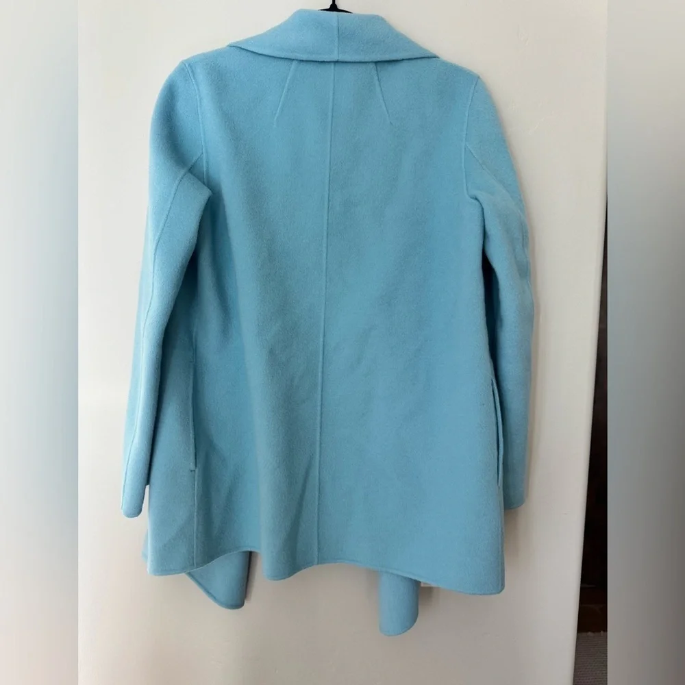Theory Sileena Wool Cashmere Shawl Collar Coat Paradise Blue S Minimalist Chix